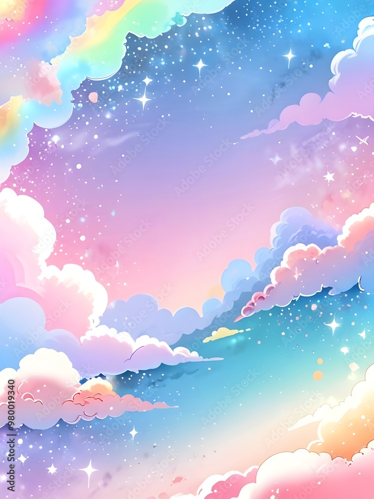 Poster Dreamy Sky with Clouds and Stars