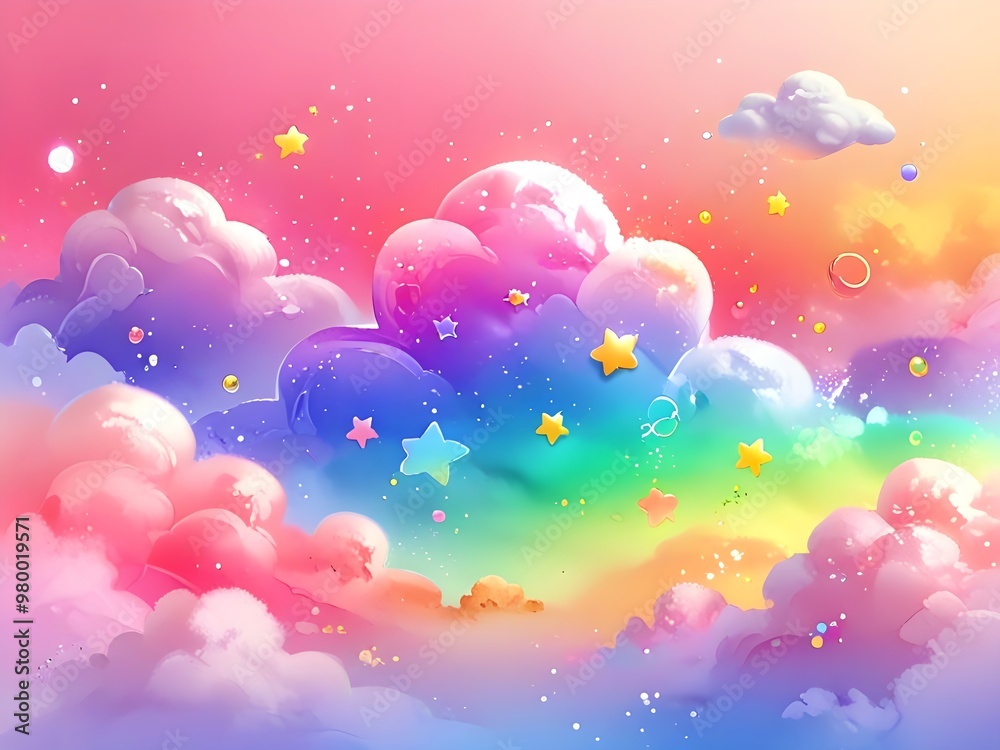 Poster Rainbow Clouds and Stars