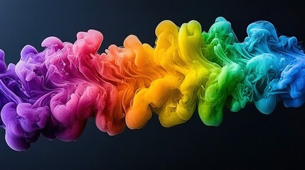   A vibrant rainbow of multicolored smoke against a dark backdrop allows space for text insertion