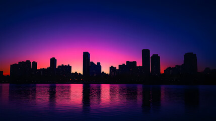 Fototapeta premium Silhouette of a city skyline at dusk.