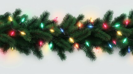 This Christmas border features green coniferous branches with vibrant, twinkling garlands&mdash;perfect for holiday projects!