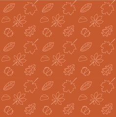 Pattern on an orange background with autumn leaves and chestnuts.