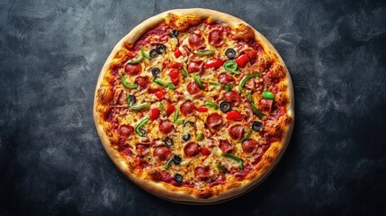 flat lay of a gourmet pizza