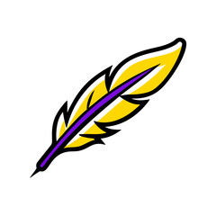 Obraz premium Feather icon in flat style, yellow and purple, writing and creativity symbol