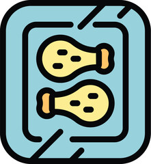 Color icon of two appetizing fried chicken legs in a disposable container for a food delivery service or cooking