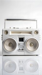 Obraz premium retro white vintage tape recorder, stereo boombox on a white background