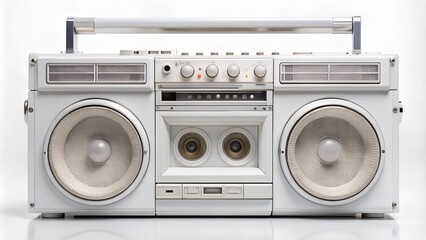 Fototapeta premium retro white vintage tape recorder, stereo boombox on a white background