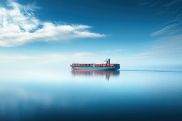 A freight ship on tranquil blue waters