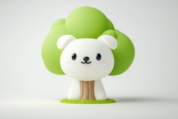 Fototapeta premium Cute green tree, cute dog simple structure, in the style 3d cartoon 