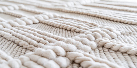 Texture of knitted textile. Woolen warm woven fabric surface in pastel color. Abstract background with copy space.