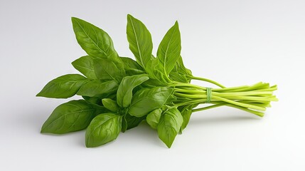 Obraz premium A cluster of green foliage resting atop a white surface adjacent to one another