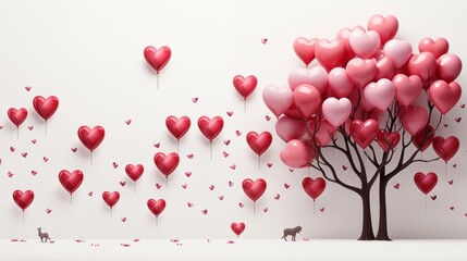 Obraz premium Happy Valentine Day poster or banner design decorated with glossy hearts on white background.