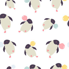 Colorful seamless pattern with cute and funny penguins