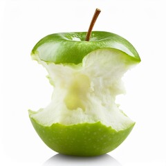 bitten green apple isolated on white background