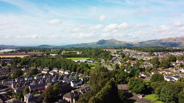 Scotland Town Alloa and Ochil Hills aerial view