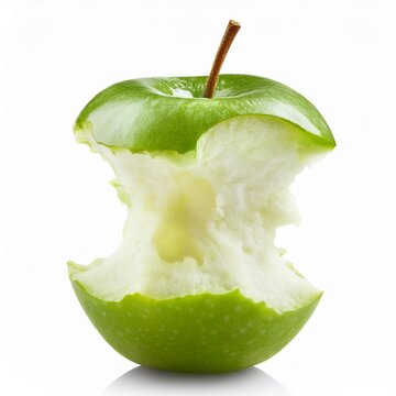 bitten green apple isolated on white background