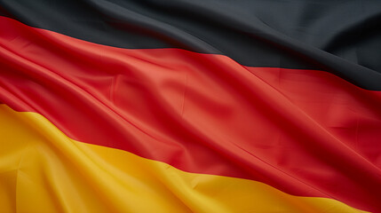 Naklejka premium Close up shot of wavy German flag, germany flag fabric texture, german unity day background