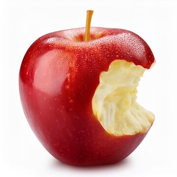bitten red apple isolated on white background