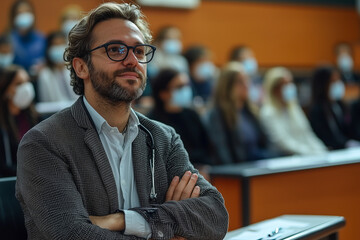 Fototapeta premium A Doctor Focused on a Lecture in a Medical Conference