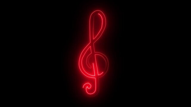 abstract glowing neon line realistic isolated neon sign red color of Treble Clef logo for template decoration and covering on the wall background. Concept of music and notes.