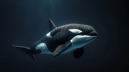 Fototapeta premium Majestic orca whale swimming underwater, showcasing marine wildlife and aquatic habitat.