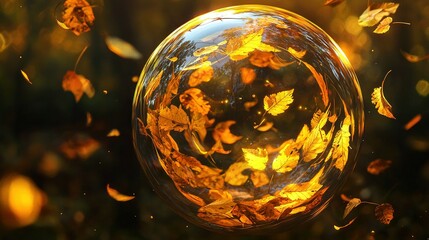   A sunlit glass orb adorned with golden foliage