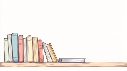 Simple Line Drawing of Colorful Books on a Shelf. 