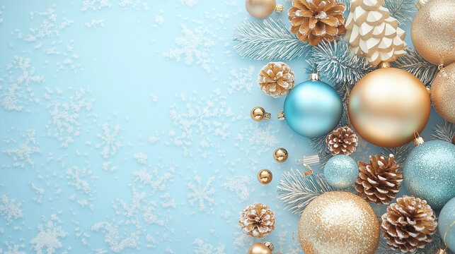 Christmas decorations view on the winter window background
