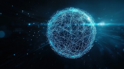   A sphere is displayed against a dark background, featuring blue lines and dots concentrated within its center