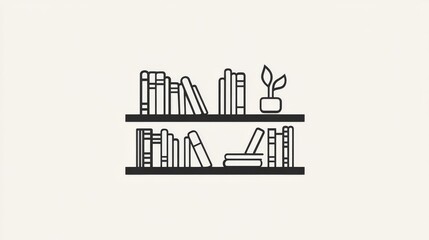 Fototapeta premium A simple line drawing of bookshelves filled with books 