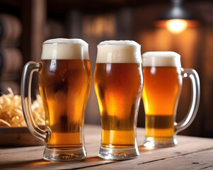 Vasos de cerveza fresca en la mesa de un bar