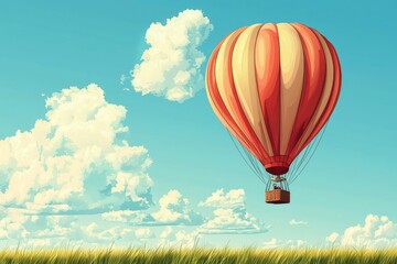 Fototapeta premium A Red and White Hot Air Balloon Floating in a Blue Sky