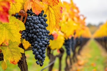 Autumn vineyard vines Grapes ready for picking
