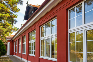 Detail of Ecka castle (kastel) built in the English style, today a hotel with a majestic park