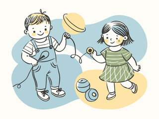 Two happy children cartoon playing stock illustration