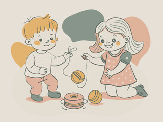 Two happy children cartoon playing stock illustration