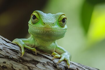 Fototapeta premium Close up Portrait of a Curious Green Tree Frog on a Branch