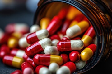 Capsules of antibiotic pills in a bottle cap