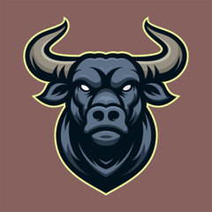 Angry bull head. Cartoon mascot logo. Vector illustration