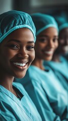 A group of african american black female surgeon medics, smiling