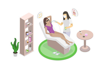 3D Isometric Flat  Illustration of Laser Hair Removal Process, Epilation Beauty Procedure
