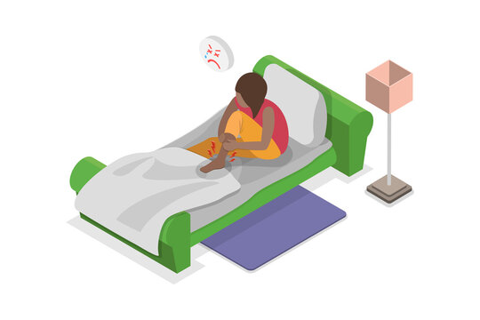3D Isometric Flat  Illustration of Restless Leg Syndrome, RLS Symptoms