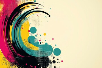 Abstract Art with Curved Lines and Colorful Dots