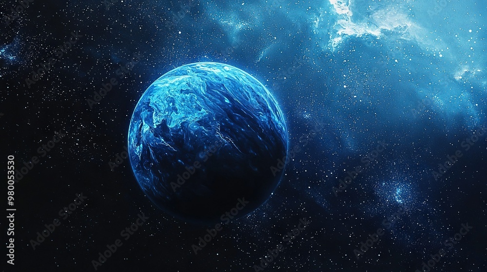 Canvas Prints   An artistically rendered blue planet, illuminated by stars against the backdrop of the night sky