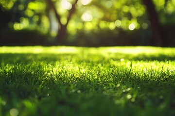Naklejka premium Close up of Lush Green Grass in Sunny Summer Meadow