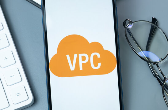 New York, USA - 30 August 2024: AWS VPC Logo on Phone Screen, Company Icon on Display