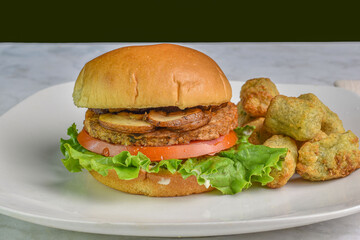 plant based burger  top with mushrooms