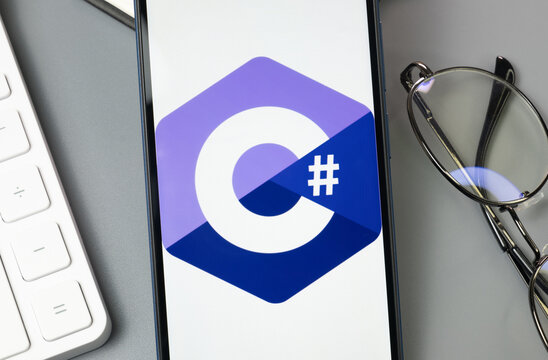 New York, USA - 30 August 2024: C Sharp Logo on Phone Screen, Company Icon on Display