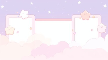 Dreamy Background with Cute Stars and Clouds Frame. Soft and Whimsical Design for Charming and Enchanting Scenes.
