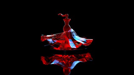 Stylized Silhouette of Woman in Flowing Red Dress with Reflections